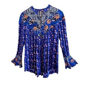 Boho western button top bell sleeve mini dress free people asymetrical